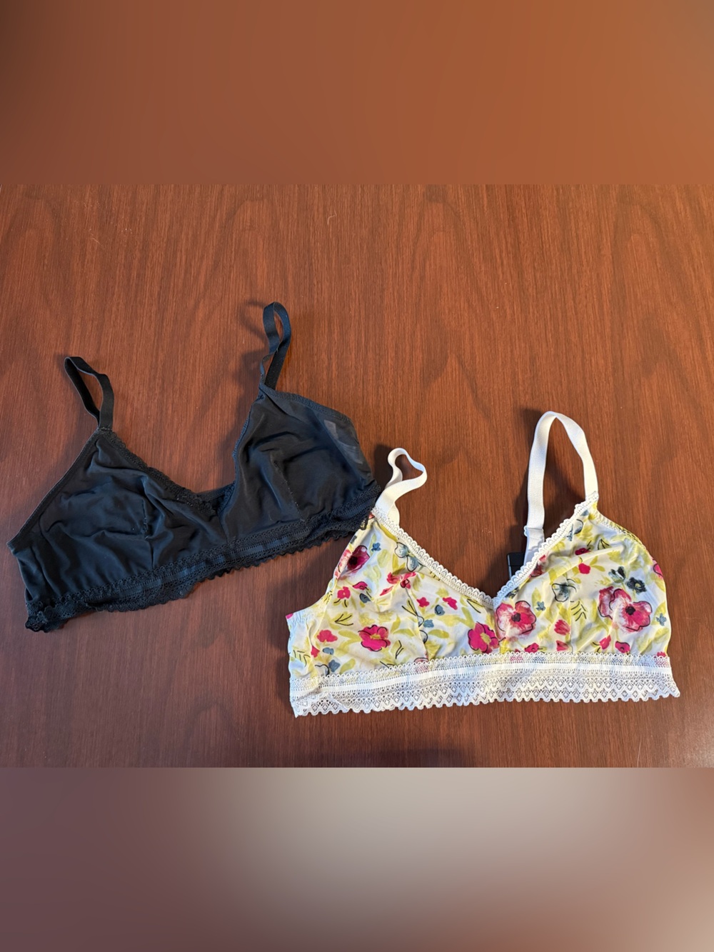Auden Bralette Duo - Black and Floral Yellow with Pink